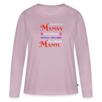 Mamie Annonce Grossesse - T-shirt manches longues Premium bio Femme - rose poudré - Devant - Julia (174cm)