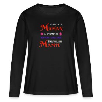 Mamie Annonce Grossesse - T-shirt manches longues Premium bio Femme - noir - Devant - Julia (174cm)