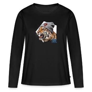 Rayures décontractées - T-shirt manches longues Premium bio Femme - noir - Devant - Julia (174cm)