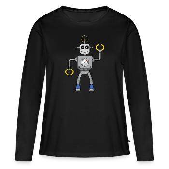 Freundlicher Roboter - Frauen Premium Bio Langarmshirt - Schwarz - Vorne - Julia (174cm)