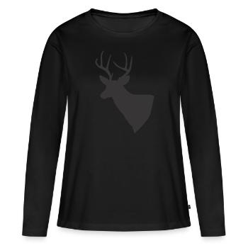 Silhouette Hirsch-Trophäe in Schwarz. - Frauen Premium Bio Langarmshirt - Schwarz - Vorne - Julia (174cm)