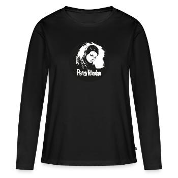 Perry Rhodan WeltConButton Frau - Frauen Premium Bio Langarmshirt - Schwarz - Vorne - Julia (174cm)