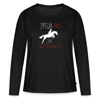 Je peux pas j'ai saut d'obstacles cadeau humour - T-shirt manches longues Premium bio Femme - noir - Devant - Julia (174cm)