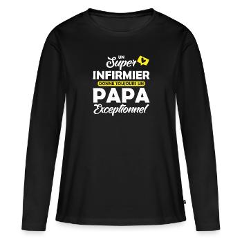 super infirmier - papa exceptionnel - T-shirt manches longues Premium bio Femme - noir - Devant - Julia (174cm)