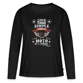 Femme simple moto apero Cadeau Motarde - T-shirt manches longues Premium bio Femme - noir - Devant - Julia (174cm)