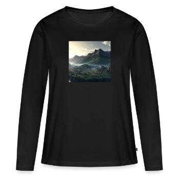 Beau paysage de montagne dans le brouillard - T-shirt manches longues Premium bio Femme - noir - Devant - Julia (174cm)
