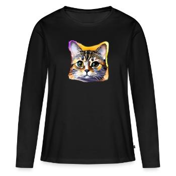 Katzengesicht 4 - Frauen Premium Bio Langarmshirt - Schwarz - Vorne - Julia (174cm)