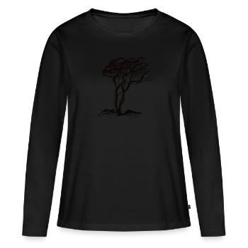 Windflüchter typischer Küstenbaum - Frauen Premium Bio Langarmshirt - Schwarz - Vorne - Julia (174cm)