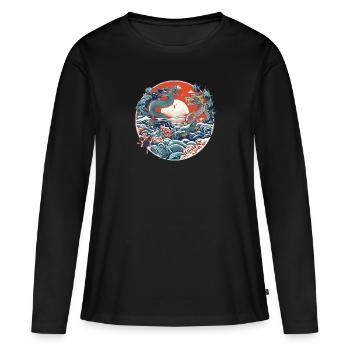 Chinesische Folklore - Frauen Premium Bio Langarmshirt - Schwarz - Vorne - Julia (174cm)