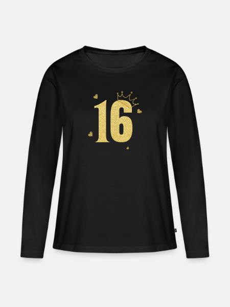 Goldene Krone zum 16-jährigen Jubiläum - Frauen Premium Bio Langarmshirt - Schwarz