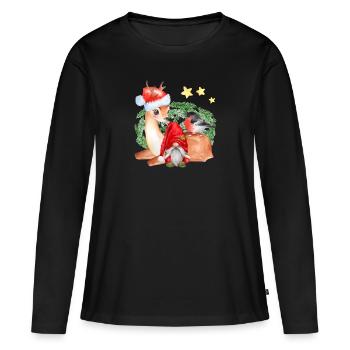 Wichtel Nils mit Rentier Freya - Frauen Premium Bio Langarmshirt - Schwarz - Vorne - Julia (174cm)