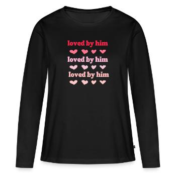 Loved by him with pink hearts - Women's Premium Organic Long Sleeve Shirt - black - Front - Julia (174cm)