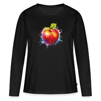 apfel - Frauen Premium Bio Langarmshirt - Schwarz - Vorne - Julia (174cm)