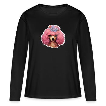 Caniche décoré - T-shirt manches longues Premium bio Femme - noir - Devant - Julia (174cm)
