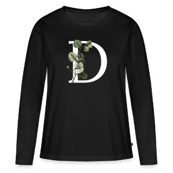 Grüner botanischer Buchstabe - Frauen Premium Bio Langarmshirt - Schwarz - Vorne - Julia (174cm)