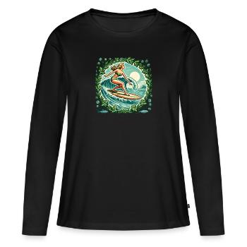 Surfeuse - T-shirt manches longues Premium bio Femme - noir - Devant - Julia (174cm)