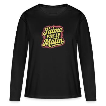 J'aime pas le matin - T-shirt manches longues Premium bio Femme - noir - Devant - Julia (174cm)