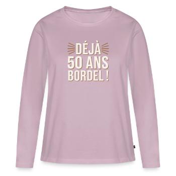 Déjà 50 ans bordel - T-shirt manches longues Premium bio Femme - rose poudré - Devant - Julia (174cm)