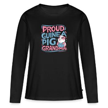 Mamie Cochon d’Inde - Fière grand-mère - T-shirt manches longues Premium bio Femme - noir - Devant - Julia (174cm)