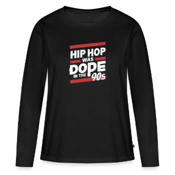 Vibrations hip-hop des années 90 – L’âge d’or - T-shirt manches longues Premium bio Femme - noir - Devant - Julia (174cm)