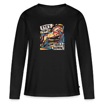 Les yeux vers le haut, les talons vers le bas - T-shirt manches longues Premium bio Femme - noir - Devant - Julia (174cm)