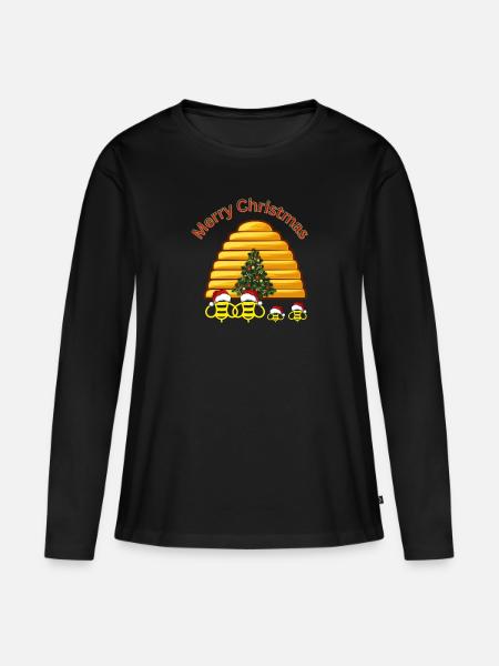 Bienen-Weihnachten - Frauen Premium Bio Langarmshirt - Schwarz
