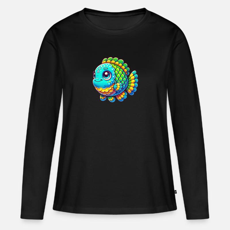 Fisch Comic - Frauen Premium Bio Langarmshirt - Schwarz