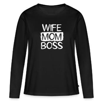 Femme Maman Patronne - T-shirt manches longues Premium bio Femme - noir - Devant - Julia (174cm)