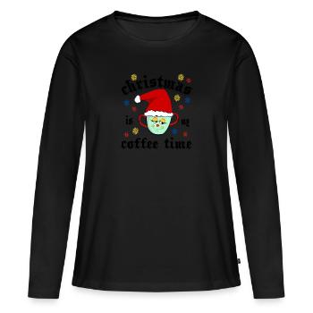 Christmas with coffee in the morning - Women's Premium Organic Long Sleeve Shirt - black - Front - Julia (174cm)