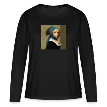 Peinture d’un chat dans le style Vermeer - T-shirt manches longues Premium bio Femme - noir - Devant - Julia (174cm)