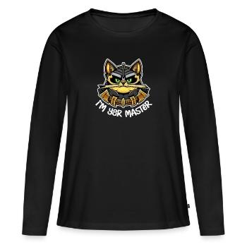 chat - je suis ton maitre - T-shirt manches longues Premium bio Femme - noir - Devant - Julia (174cm)