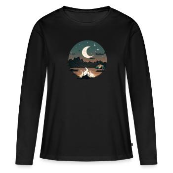 Lagerfeuer im Mondschein für Backpacker und Camper - Frauen Premium Bio Langarmshirt - Schwarz - Vorne - Julia (174cm)