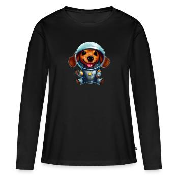 Astronaute teckel - T-shirt manches longues Premium bio Femme - noir - Devant - Julia (174cm)