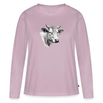 La vache au crayon 2 - T-shirt manches longues Premium bio Femme - rose poudré - Devant - Julia (174cm)
