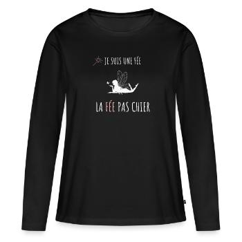 JE SUIS UN FEE LA FEE PAS CHIER - humour fée - T-shirt manches longues Premium bio Femme - noir - Devant - Julia (174cm)