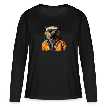 Hyène tachetée style de rue | Amoureux des hyènes - T-shirt manches longues Premium bio Femme - noir - Devant - Julia (174cm)