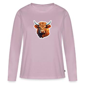 Bovins Highland - T-shirt manches longues Premium bio Femme - rose poudré - Devant - Julia (174cm)