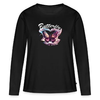 Papillon chromé - T-shirt manches longues Premium bio Femme - noir - Devant - Julia (174cm)