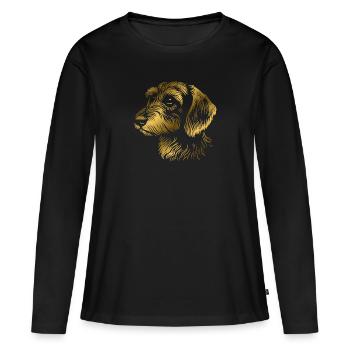 Rauhaardackel Rauhaarteckel Zeichnung Kopf gold - Frauen Premium Bio Langarmshirt - Schwarz - Vorne - Julia (174cm)
