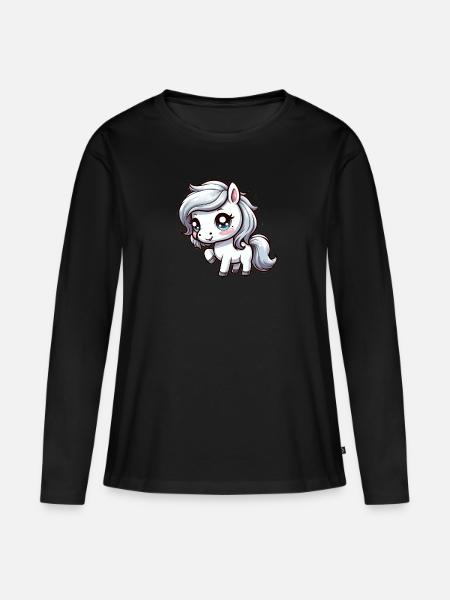 cute white pony comic - Women's Premium Organic Long Sleeve Shirt - black