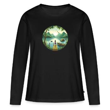Addiction aux lacs - T-shirt manches longues Premium bio Femme - noir - Devant - Julia (174cm)