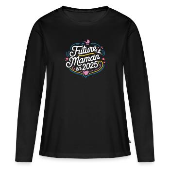Future maman en 2025 - T-shirt manches longues Premium bio Femme - noir - Devant - Julia (174cm)