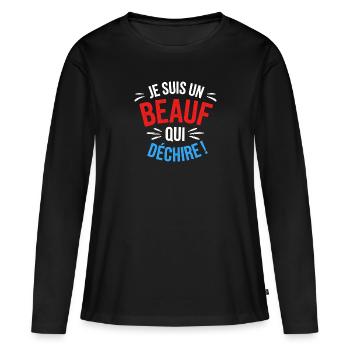 Je suis un beauf qui déchire - T-shirt manches longues Premium bio Femme - noir - Devant - Julia (174cm)