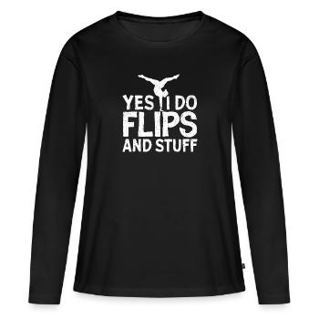 Ja, ich mache Flips und so! - Frauen Premium Bio Langarmshirt - Schwarz - Vorne - Julia (174cm)