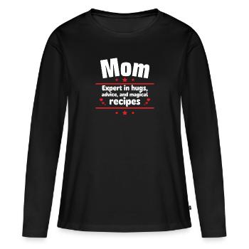 Mama: Expertin für Umarmungen, Ratschläge - Frauen Premium Bio Langarmshirt - Schwarz - Vorne - Julia (174cm)