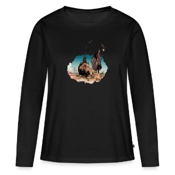 Le Sorcier et le Lion - T-shirt manches longues Premium bio Femme - noir - Devant - Julia (174cm)