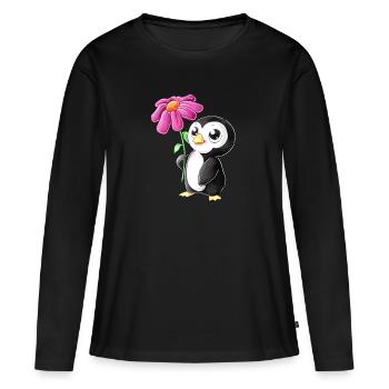 Putziger Comic Pinguin - Frauen Premium Bio Langarmshirt - Schwarz - Vorne - Julia (174cm)