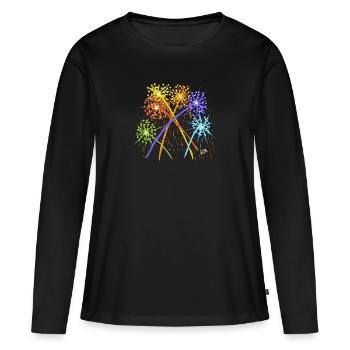 Feu d’artifice impressionniste - T-shirt manches longues Premium bio Femme - noir - Devant - Julia (174cm)