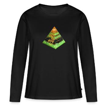Wolfsenergie Pyramide - Frauen Premium Bio Langarmshirt - Schwarz - Vorne - Julia (174cm)