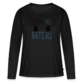 Je peux pas j'ai bateau cadeau humour marin homme - T-shirt manches longues Premium bio Femme - noir - Devant - Julia (174cm)